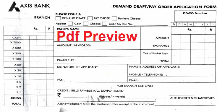 Axis Bank DD Form pdf
